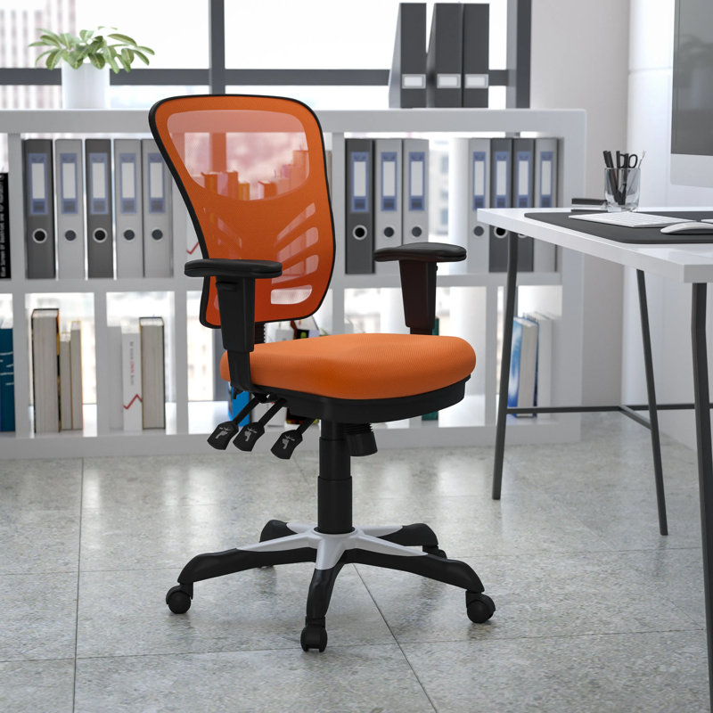 Chaise de bureau ergonomique en filet à dossier moyen avec accoudoirs réglables Siyer, Orange, Noir