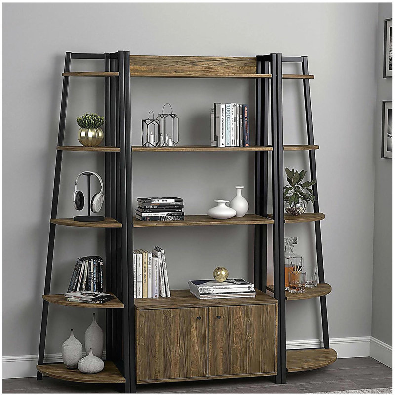 Retro walnut wood 5-tier corner bookshelf
