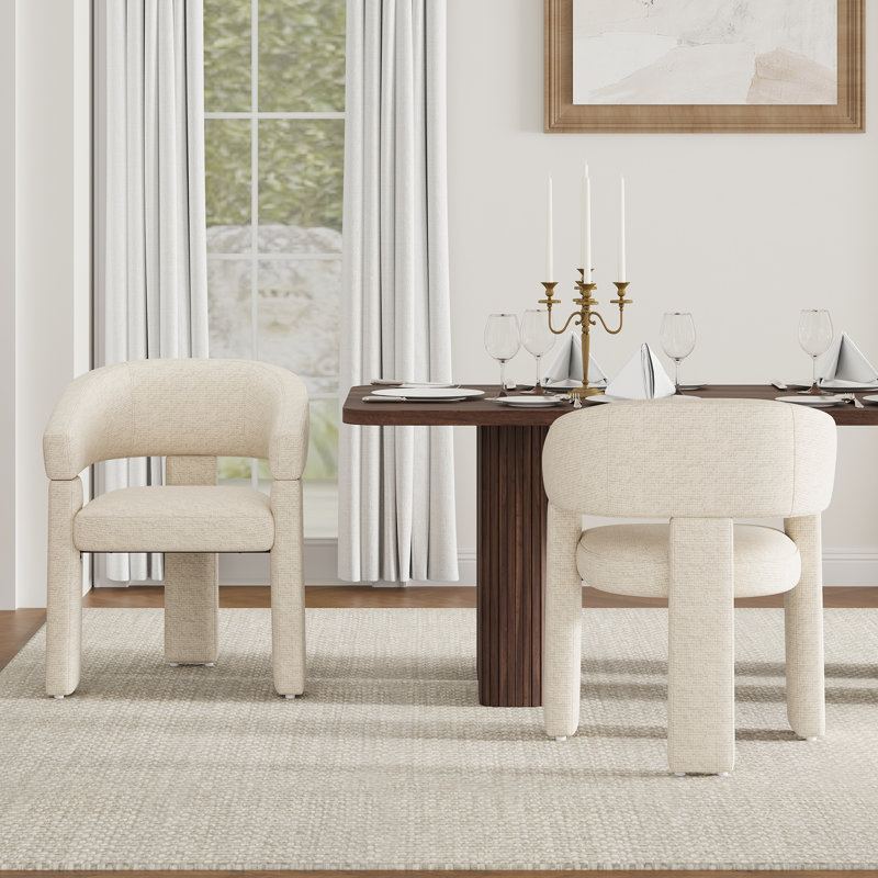 Upholstered Barrel Dining Arm Chair, Beige
