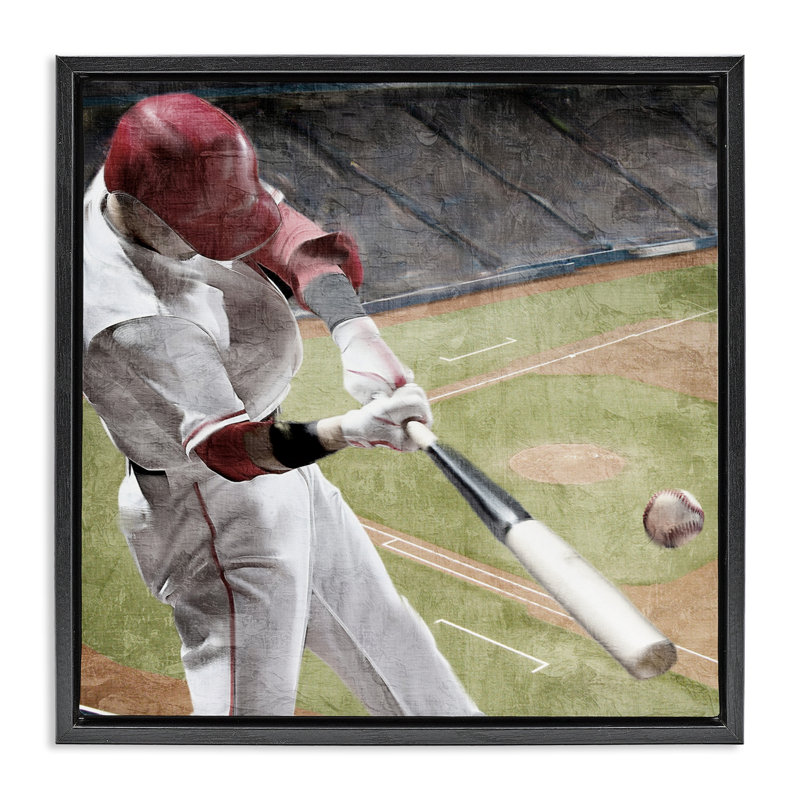 Cadre flottant de baseball en action, design par Kim Allen, H 18 po x l 18 po, Cadre flottant noir de jais