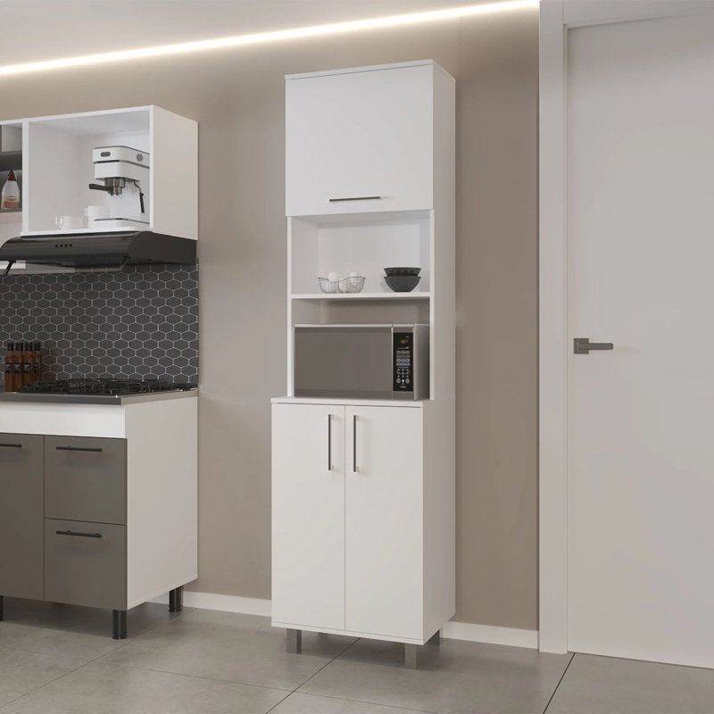 White Kitchen Pantry With 2-Pneumatic Door And Open Storage