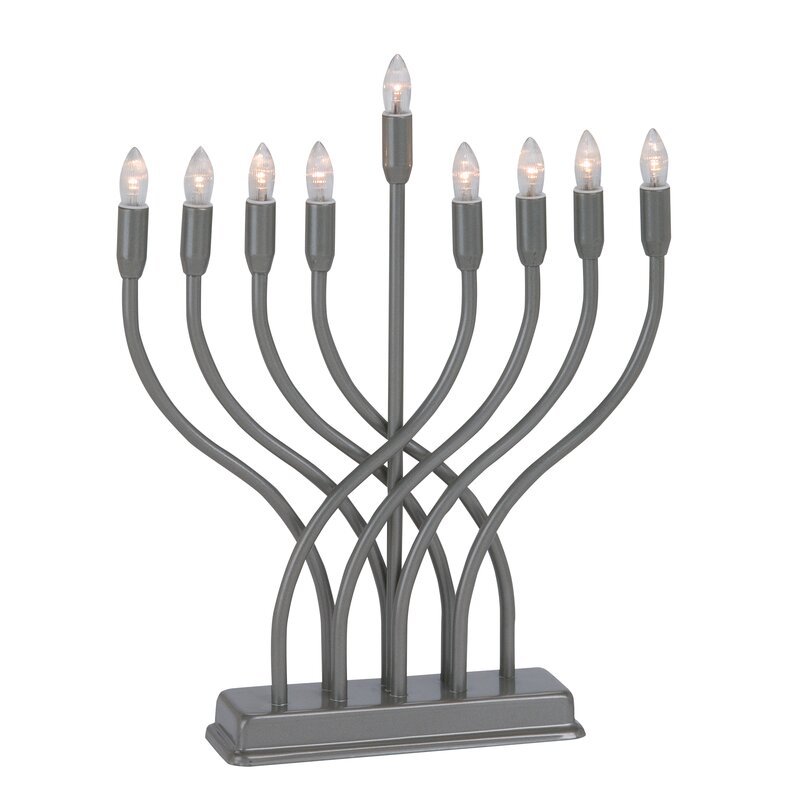 A silver electric menorah