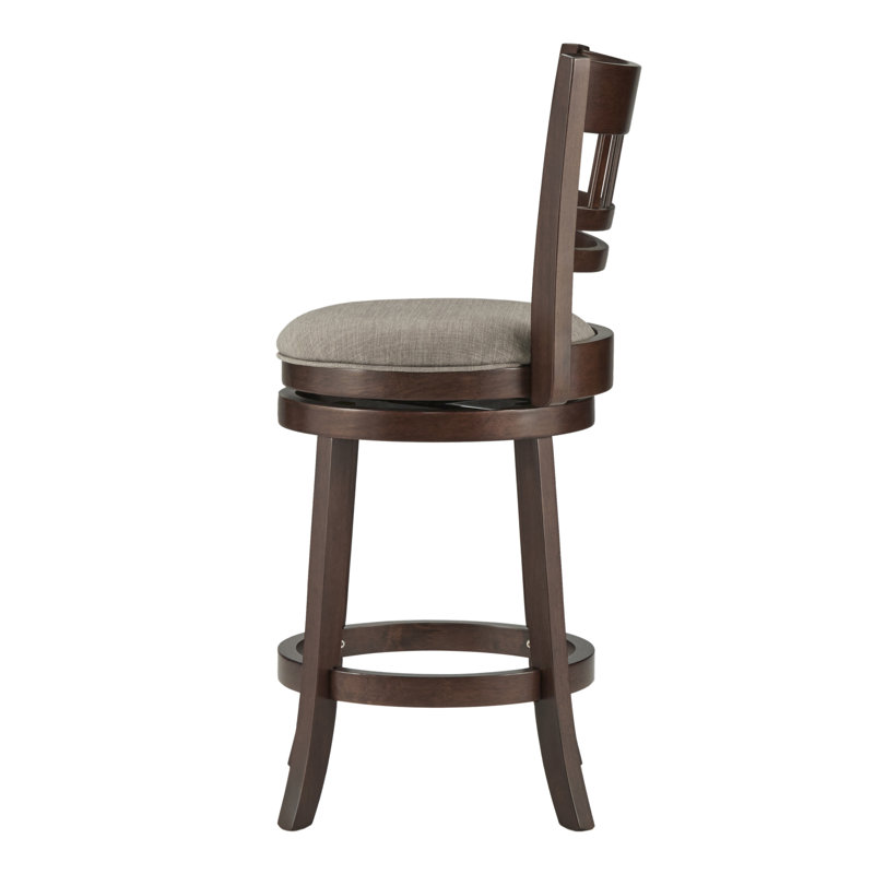 Tabouret de bar et de comptoir pivotant Amerah, Cerisier foncé, Lin gris, Tabouret de comptoir (hauteur du siège de 24,37 p