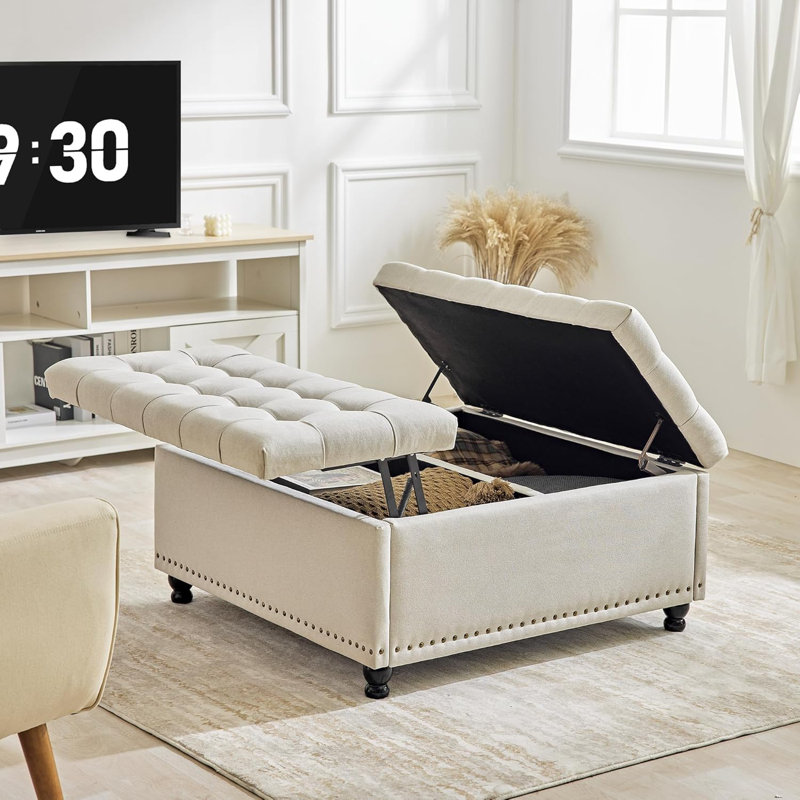 Table basse avec repose-pieds Cristba, Beige