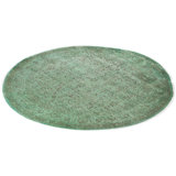 Overdyed Hand-Knotted Wool Modern-Contemporary Green Area Rug 8' 1" x 8' 1"