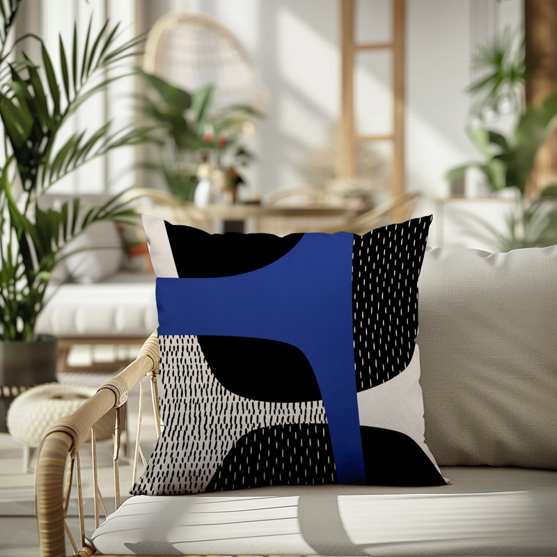 Coussin carré intérieur / extérieur pia, H 15 po x l 15 po, Bleu marine / noir / blanc cassé