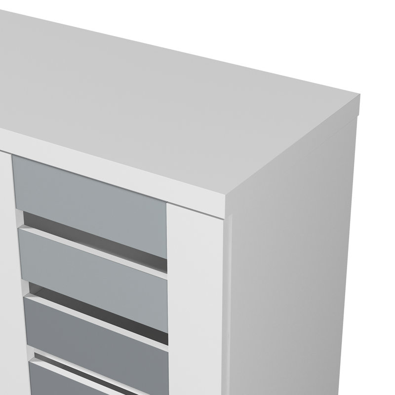 Armoire de rangement pour chaussures 16 paires Millan, Blanc, gris pierre, gris froid, hibou couche-tard