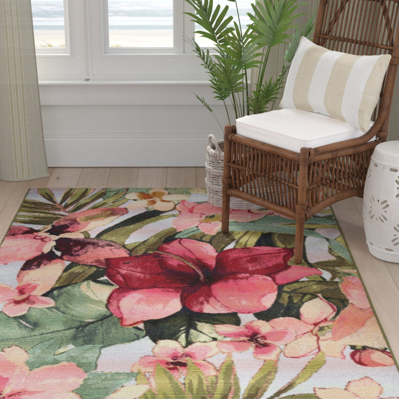 Tapis d'intérieur / extérieur floral Kenilworth, Rectangle 6 pi 6 po x 9 pi 3 po