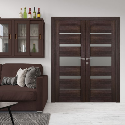 Porte double standard préfinie en bois manufacturé et en verre Avon 07-03 Avon