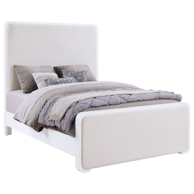 Asiy Bed, Padded Upholstered Panel Tall Headboard, White -  Benjara, BM318738