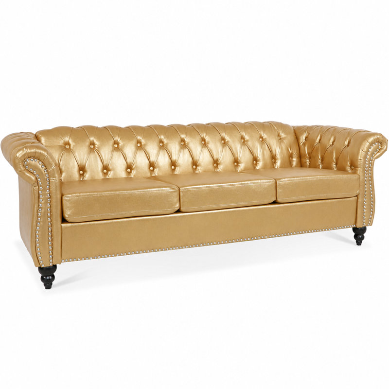 Ensemble de salon configurable 3 pièces avec revêtement en similicuir, Gold Faux Leather