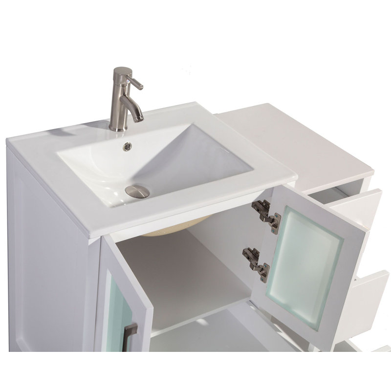 Karson 96'' Double Bathroom Vanity with Ceramic Top with Mirror, White