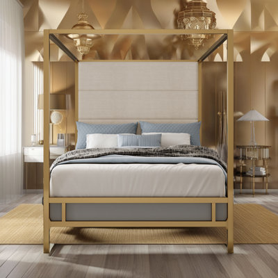 Luxury Canopy Bed – Metal Frame with Linen Headboard, Box Spring Required by Mercer41