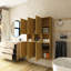 Armoire de salle de bain murale à rayures, avec portes, tablette et compartiment de rangement ouvert, couleur chêne doré-137223771