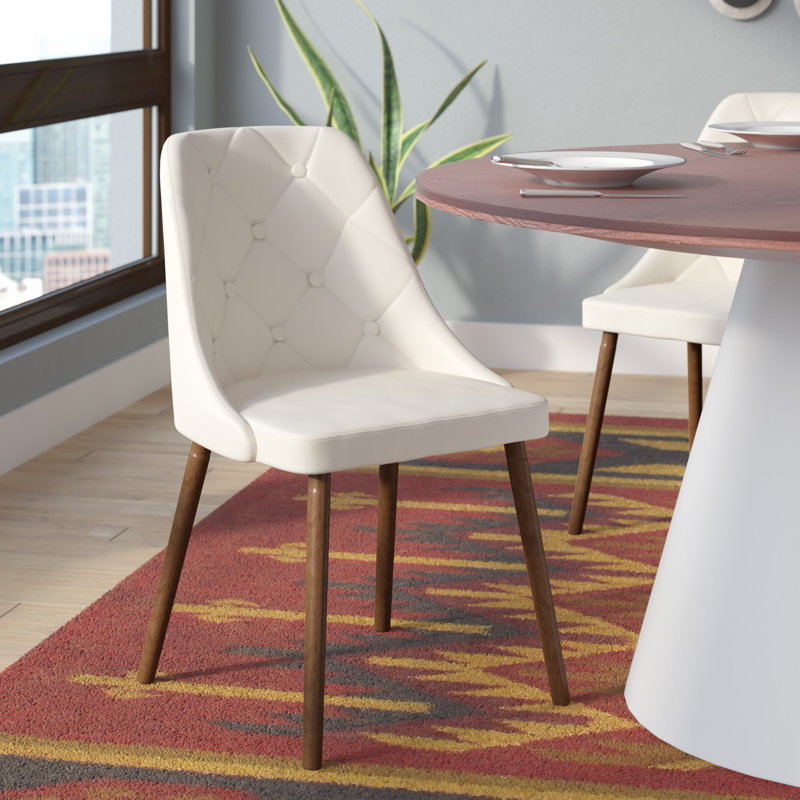 Mccray 18.5'' H Tufted Faux Leather Upholstered Side Chair, Cream