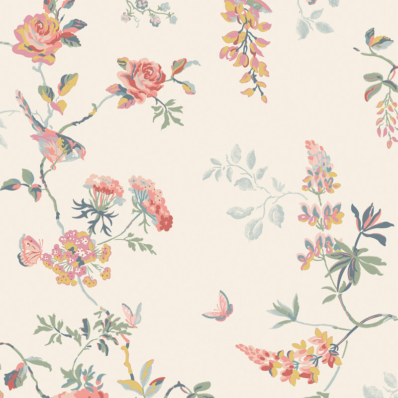 Cath Kidston Birds & Roses Floral Wallpaper, Pink