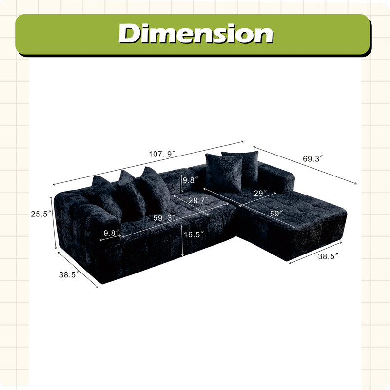 Canapé modulaire 107,9 po Cloud, Noir