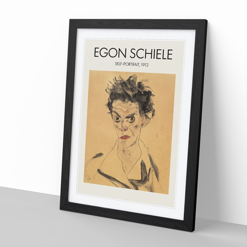 Self Portrait Vol.1 by Egon Schiele - Picture Frame Painting, 65cm H x 48cm W x 2cm D, Black