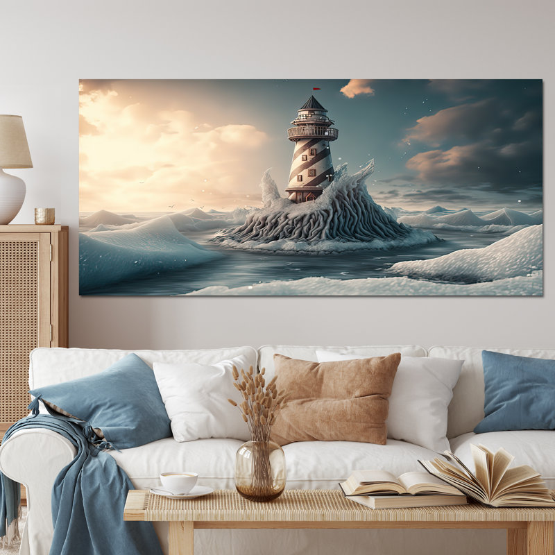 Fantaisie, phare dans l'océan Arctique II - impression sur toile, Cadre simple noir, H 24 po x l 32 po x P 1 po