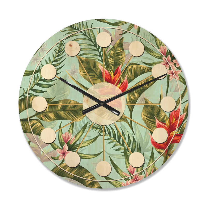 Horloge murale en bois Tropical Foliage II, Moyenne