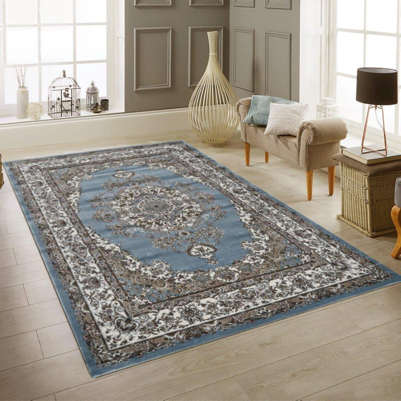 Sutphin Collection Blue Abstract Transitional Area Rug, Blue, Rectangle 5' x 8'
