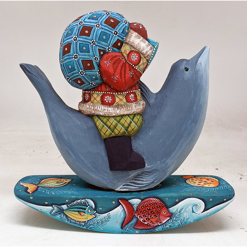 Figurine chef-d'œuvre de dauphin sculpté en bois