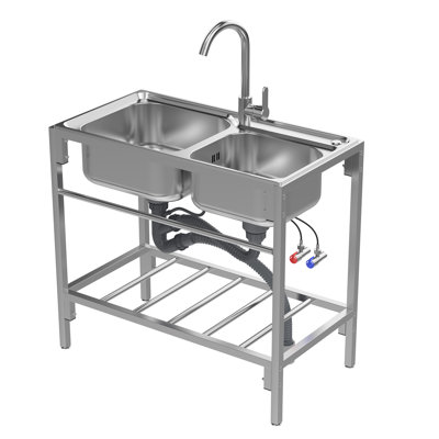 Évier de cuisine à double cuve en acier inoxydable pour cuisine pour l'extérieur