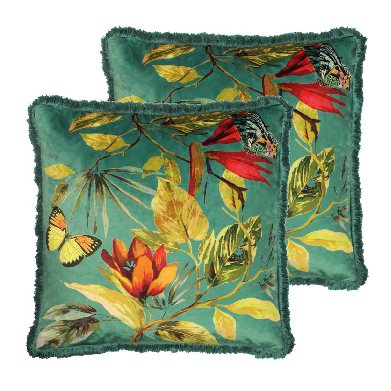 Floral Square Cushion, 50cm H x 50cm W x 16cm D, Berry