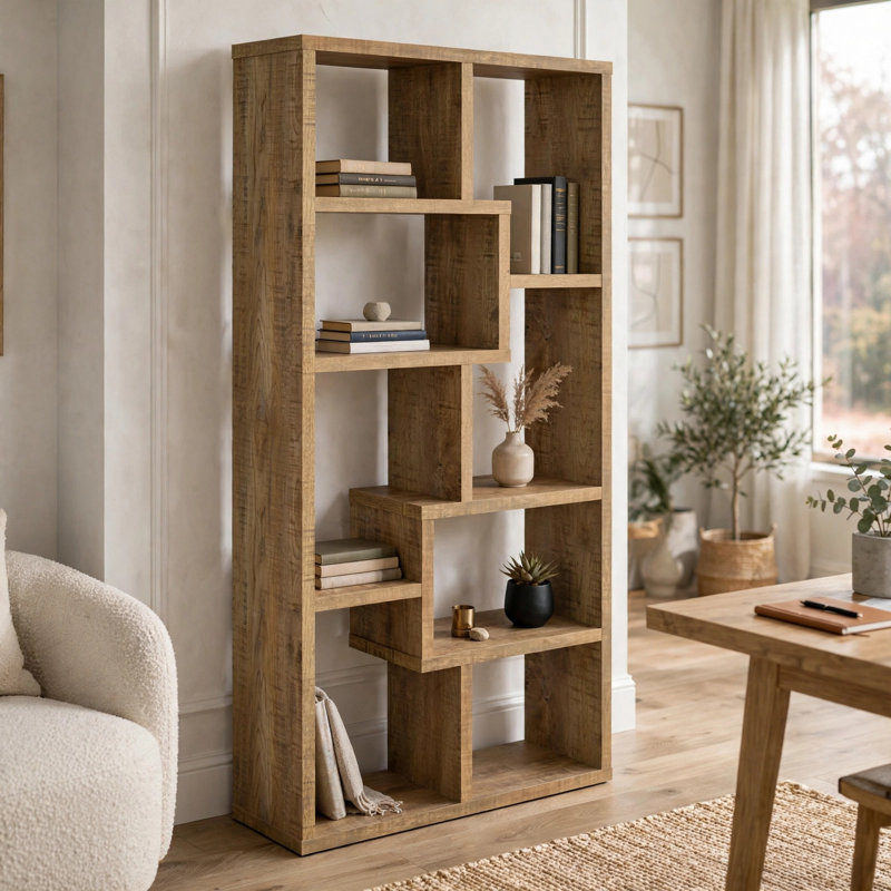 Naomi 71 Inch Bookshelf with 6-Reversible Shelves, Mango Brown Wood