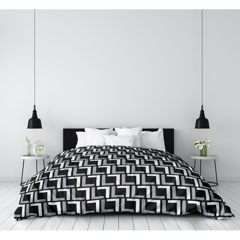 Housse de couette simple, Microfibre, Housse de couette grand, Noir/argent/blanc