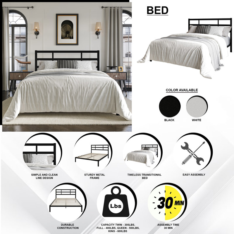 Adylan Metal Bed, Queen, Black