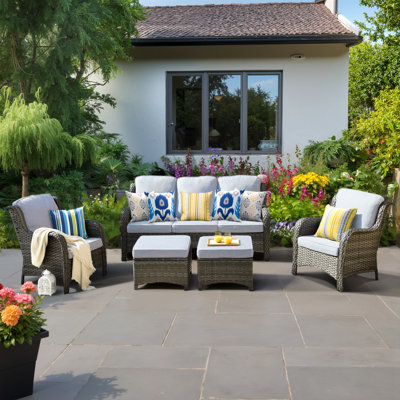 5 - Person Outdoor Conversation Set, Wicker Patio Sofa & Chair Set with Cushions