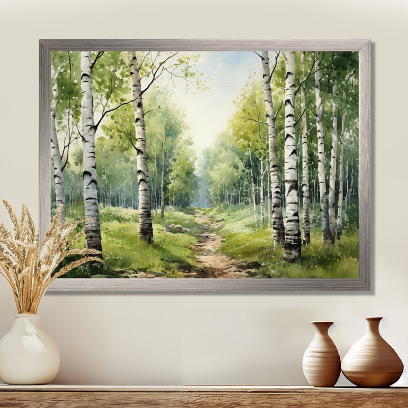 «Birch Woods Silent Woods I», reproduction sur toile encadrée, H 16 po x l 32 po x P 1 po, Cadre flottant brun