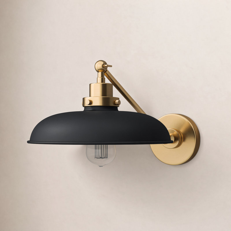 Wellfleet 1 - Light Armed Sconce, Burnished Brass, Midnight Black