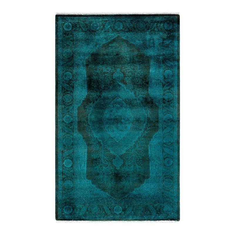 Tapis bleu noué à la main de conception unique Holsworth - bleu