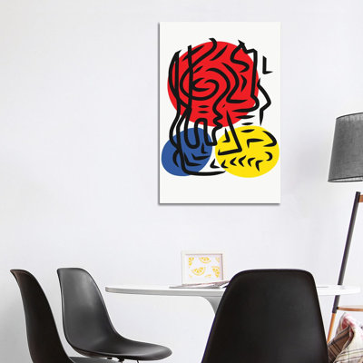 Three Circles Red Blue Yellow And Black Lines by Emmanuel Signorino - Wrapped Canvas Print