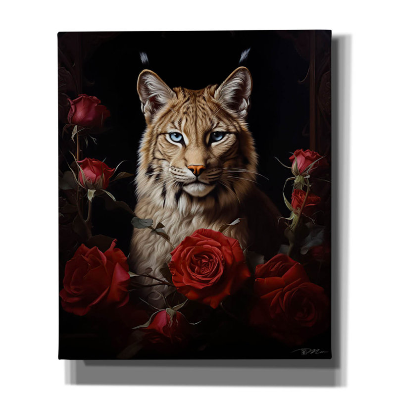 «Lynx Parmi Les Roses» par Momart, art mural sur toile, 20 po x 24 po, H 24 po x l 20 po x P 0,75 po