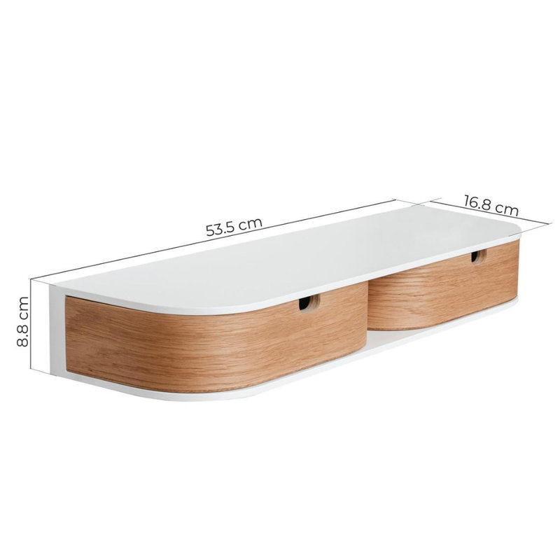 Entryway retro floating console, Modern floating wooden bedside table shelf drawer, Mounted wall nightstand