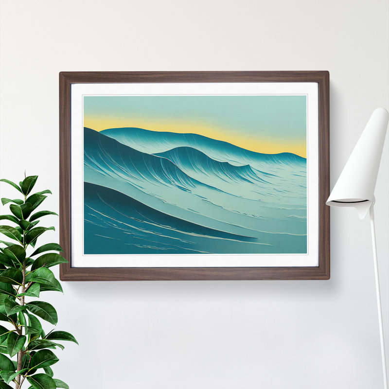 XH1022-6458X Ocean Wave Sunrise Vol.1 - Single Picture Frame Print, 46cm H x 64cm W, Walnut