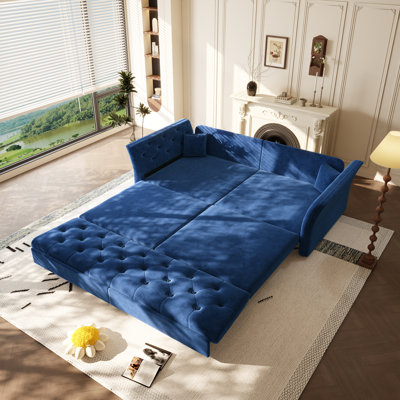 Grand canapé-lit escamotable, canapé-lit convertible avec motif capitonné en tissu fait à la main, causeuse en velours multifonctionnelle