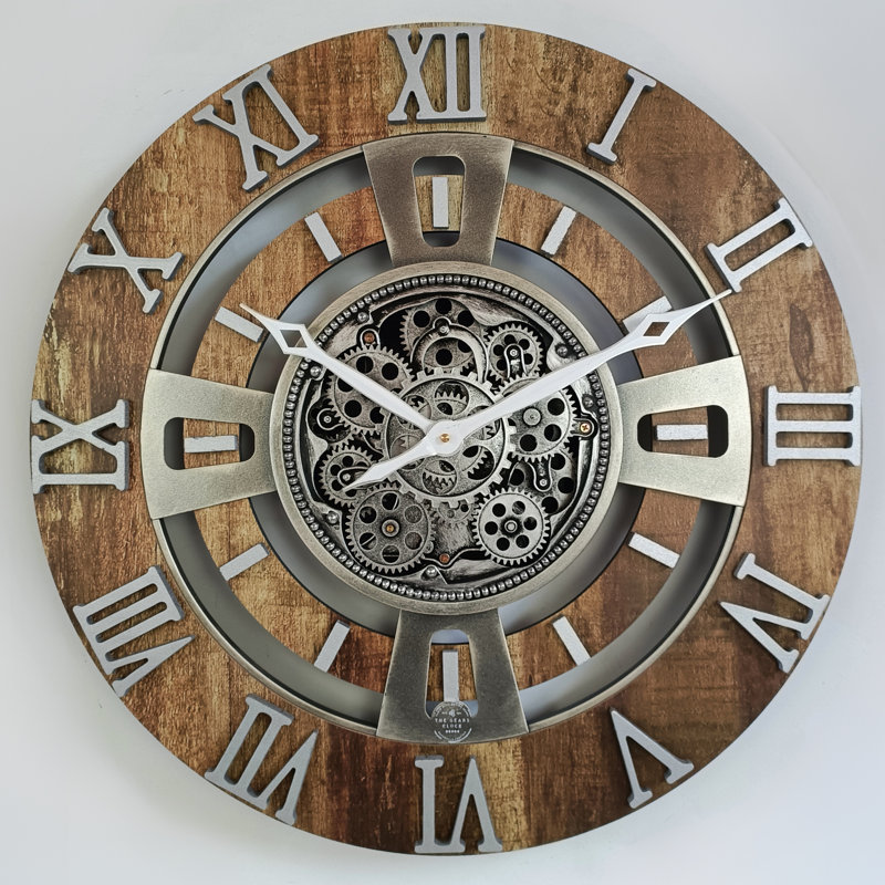 Solid Wood Wall Clock, Large 61cm, Vintage Brown