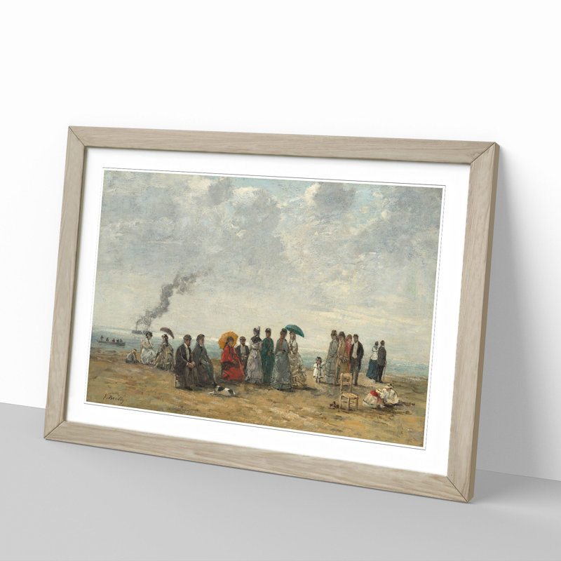 Figures on the Beach by Eugene Boudin - Picture Frame Painting, Oak Framed, 48cm H x 65cm W x 2cm D