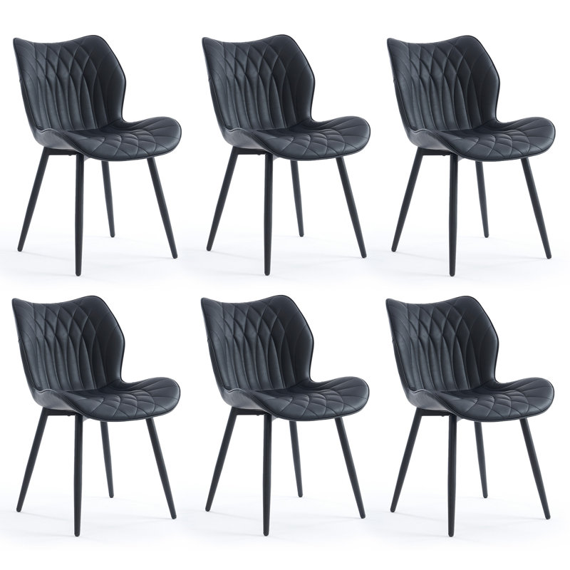 Upholstered Dining Chairs Faux Leather Side Chair With Metal Frame, Black