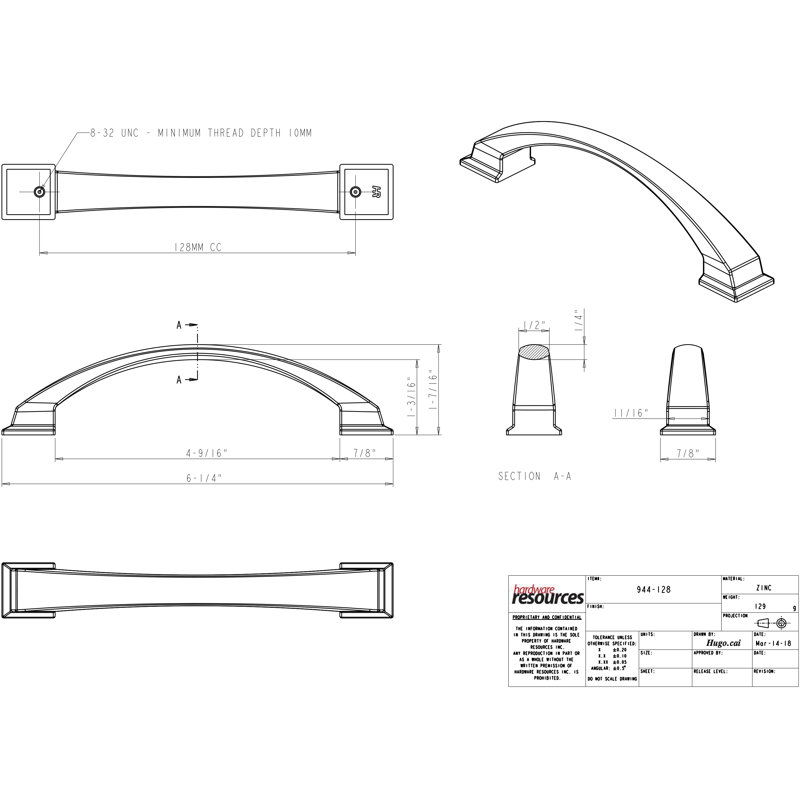 Roman Arch Pull, Satin Nickel, 5"