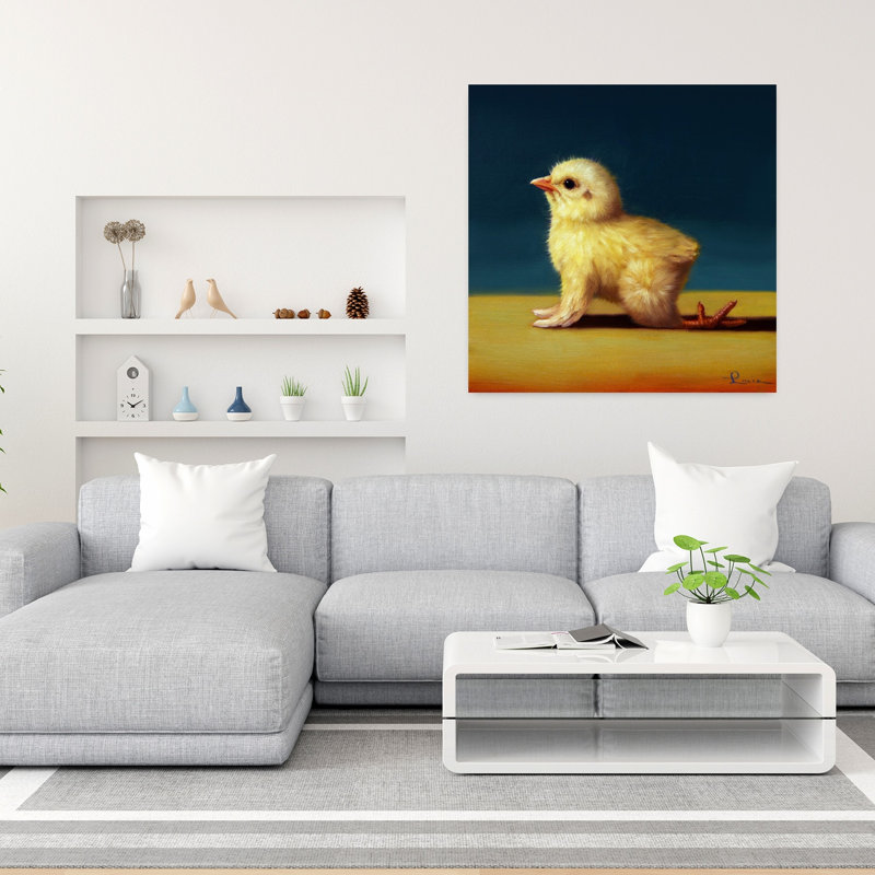 Yoga, poussin, vache, art urbain contemporain, oiseau, H 36 po x l 36 po