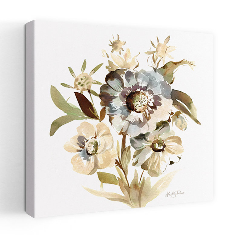 Art floral contemporain délavé, H 36 po x l 36 po