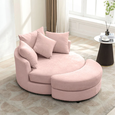 Orisfur. Fauteuil demi-tonneau pivotant à 360 ° avec repose-pieds avec rangement et 4 coussins, fauteuil de loisirs moderne en chenille pour salon