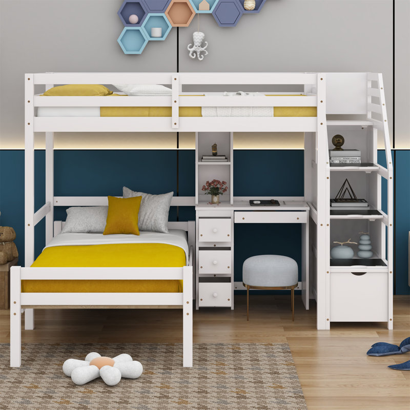 Lit superposé simple avec tiroirs Jaunita Kids, Blanc