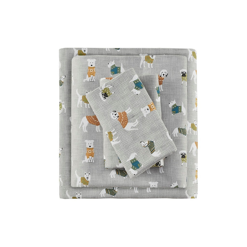 Ensemble de draps en flanelle de coton Gracie Mills, Ensemble de draps pour lit simple avec 1 taie d'or, gris