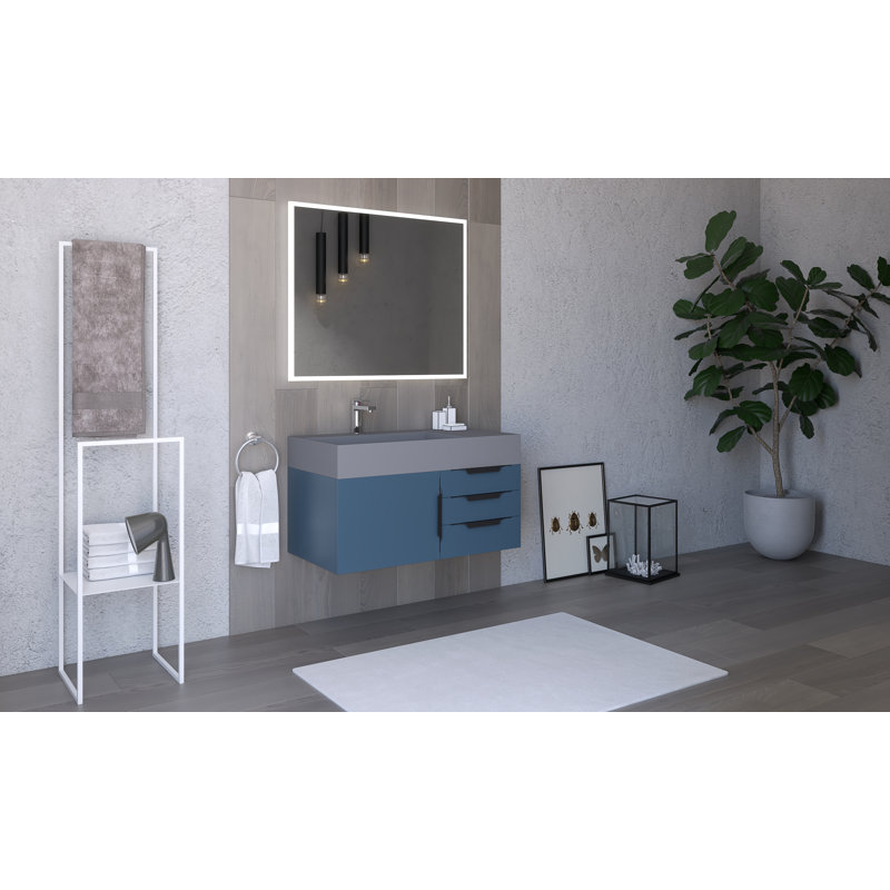 Ensemble de meuble-lavabo mural simple 36 po Bassi, gris, Blanc, Noir